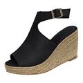 CreoQIJI Roman Sandals with Heel Wedge Sandals Women's Platform Sandals Wedge Strappy Sandals Women's Sandals Elegant Sandals Women's Summer High Top Wedge Espadrilles Sandals, black, 7 UK