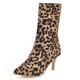 Lizoleor Women Mid Calf Pointed Toe Side Zip Leopard Booties Evening Party Fashion Stiletto High Heels Short Boots Dress Khaki Size 3 UK/36