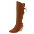 Lizoleor Women Block Heel Knee High Cowboy Winter Boots Pull On Winter Warm Slouch Western Roman Classic Riding Booty Brown Size 6.5 UK/41