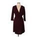 Ann Taylor Casual Dress - Wrap Plunge 3/4 sleeves: Burgundy Solid Dresses - Women's Size 12 Petite