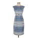 Calvin Klein Cocktail Dress - Sheath High Neck Sleeveless: Blue Print Dresses - Women's Size 4