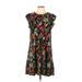 CeCe Casual Dress - A-Line Crew Neck Short sleeves: Black Floral Dresses - Women's Size Large