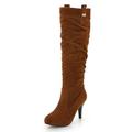 Lizoleor Women Stiletto Heels Slip On Winter Slouch Platform Knee Boots Pull On Pointed Toe Casual Equestrian Warm Slouch Booty Brown Size 6.5 UK/41