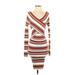 Love J Casual Dress - Bodycon V Neck Long sleeves: Burgundy Stripes Dresses - Women's Size Small