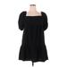 Divided by H&M Casual Dress - A-Line Square Short sleeves: Black Solid Dresses - Women's Size Large