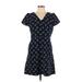 Ann Taylor LOFT Casual Dress - A-Line V Neck Short sleeves: Blue Dresses - Women's Size 10 Petite