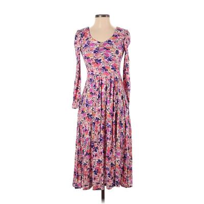 LoveShackFancy Casual Dress - Midi Scoop Neck Long sleeves: Purple Floral Dresses - New - Women's Size Small