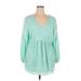 Lane Bryant Casual Dress - Mini Plunge Long sleeves: Teal Dresses - Women's Size 14 Plus