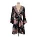 Billabong Casual Dress - A-Line V-Neck 3/4 sleeves: Black Print Dresses - Women's Size X-Small