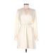 Express Casual Dress - A-Line Plunge Long sleeves: Ivory Print Dresses - Women's Size Medium