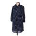 St. John's Bay Casual Dress - Shirtdress: Blue Dresses - Women's Size Medium Tall