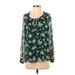 LC Lauren Conrad Long Sleeve Blouse: Green Print Tops - Women's Size Small