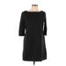 Lands' End Casual Dress - Shift Crew Neck 3/4 sleeves: Black Print Dresses - Women's Size 10 Petite