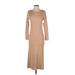 WAYF Casual Dress - Sweater Dress Crew Neck 3/4 sleeves: Tan Print Dresses - Women's Size X-Small