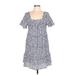 Rails Casual Dress - A-Line Square Short sleeves: Blue Dresses - Women's Size Large