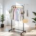 Black Freestanding Metal Clothes Rack with Wheels, for Hanging Clothes