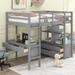 Twin Size Loft Bed with Built-in Desk, 2 Drawers & Storage Shelves, Wood Loft Bed Frame with Ladder & Full Length Guardrail