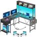 L Shaped Gaming Desk with LED Strip & Power Outlet, Reversible L-Shaped Computer Desk w/ Shelf & Drawer, Home Office Corner Desk