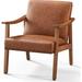 PU Leather Accent Chair, Mid-Century Modern Armchair with Solid Wood Legs - 28"D x 24.5"W x 29"H