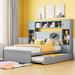 Full Versatile Platform Bed with 2 Drawers&Trundle, Bookcase Headboard, Wood Storage Bed Frame w/All-in-One Cabinet & Shelf,Grey