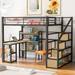 Full Size Metal Loft Bed w/ Staircase, Full-Length Guardrails, a Built-in Desk & a 3-Tier Shelf, No Box Spring Needed/Noise Free