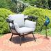 Dakota Fields Akendra Modern Luxury Patio Chair w/ Cushions in Black/Blue | Wayfair A948E2FBF07A45BEBE27155B35557737