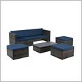 Latitude Run® Modern 5-Piece Outdoor Conversation Sofa Set w/ Plywood Coffee Table Wood in Blue | 27 H x 83 W x 28 D in | Wayfair