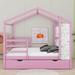 Harper Orchard Xanthe Full Size Wood House Bed w/ Fence & Writing Board Wood in Pink | 68.5 H x 56.5 W x 79.1 D in | Wayfair