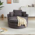 Latitude Run® 52' Swivel Accent Barrel Modern Grey Sofa Lounge Club Big Round Chair w/ Storage Ottoman Chenille For Living Room Hotel w/ 4 Pillows | Wayfair