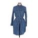 Ann Taylor LOFT Casual Dress - Shirtdress: Blue Dresses - Women's Size Medium