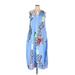 Zanzea Collection Casual Dress - Shift V Neck Sleeveless: Blue Floral Dresses - Women's Size 2X-Large