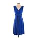 David's Bridal Casual Dress - Party V-Neck Sleeveless: Blue Solid Dresses - Women's Size 4