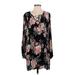 Billabong Casual Dress - Shift V Neck Long sleeves: Black Floral Dresses - Women's Size Small