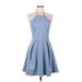 Charlotte Russe Casual Dress - Mini High Neck Sleeveless: Blue Print Dresses - Women's Size Medium