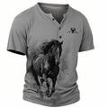 Homme Graphic Cheval Foi T shirt Chemise Henley Shirt T-shirt Manche Courte 3D effet Classique Décontractées Sport extérieur Vacances Sortie Printemps été Bleu Kaki Gris Henley T-shirt Henley