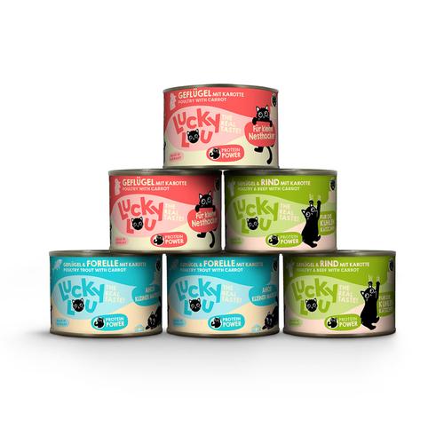 Paquet économique : 24x200g Lucky Lou Lifestage Kitten Mix I (3 sortes) nourriture pour chat humide
