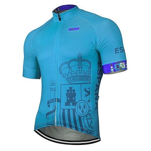 Herren Radtrikot Spanien Nationalflagge Kurzarm Fahhrad Trikot Oberteil mit 3 Gesäßtaschen Mountainbike MTB Straßenradsport UV-beständig Schnelltrocknend Reflektierende Streifen Rückentasche Sport Image
