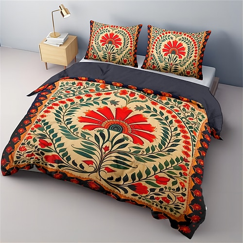 Mittelalterliche Quiltkunst mit dem Baum des Lebens-Musters, Bettbezug-Set, weiches 3-teiliges Luxus-Baumwoll-Bettwäsche-Set, Heimdekoration, Geschenk Image