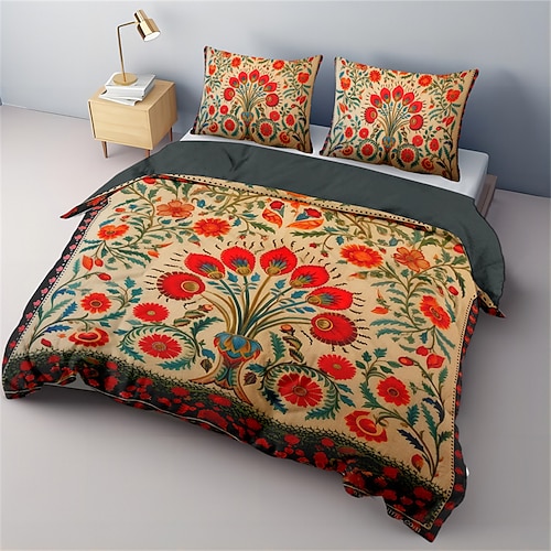 Mittelalterliche Quiltkunst mit dem Baum des Lebens-Musters, Bettbezug-Set, weiches 3-teiliges Luxus-Baumwoll-Bettwäsche-Set, Heimdekoration, Geschenk Image