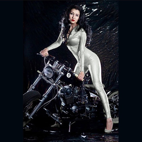 Zentai-Anzüge Cosplay Kostüm Catsuit Motorradmädchen Karnevalskostüm Ganzkörperanzug Damen Trikots Sexy Kostüm Einfarbig Kunstleder Lackleder Latex Kostüm für Leistung Training Party Halloween