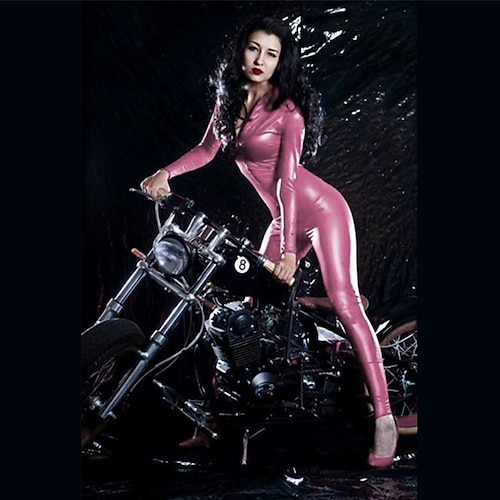 Zentai-Anzüge Cosplay Kostüm Catsuit Motorradmädchen Karnevalskostüm Ganzkörperanzug Damen Trikots Sexy Kostüm Einfarbig Kunstleder Lackleder Latex Kostüm für Leistung Training Party Halloween