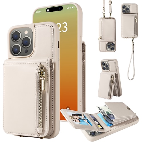 Handy Hülle Handyhüllen Für iPhone 17 Pro Max 17 Air 16 15 14 Pro Max Plus 13 12 11 Pro Max Brieftaschenhülle Reisverschluss mit Trageriemen Mit Handgelenkschlaufe Retro TPU PU-Leder Image