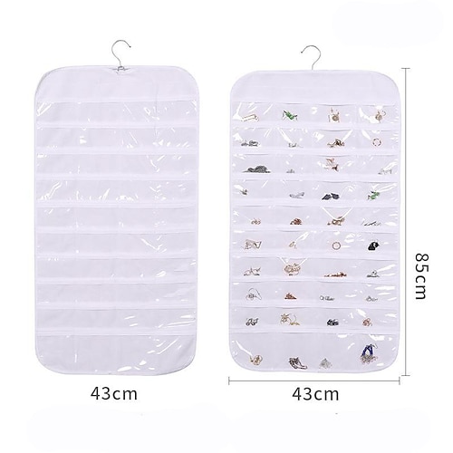 Hängender Schmuck-Organizer mit Tasche, doppelseitig, 80 Gitter, Halskette, Armband, Ohrringe, Schmuck-Display-Organizer Image