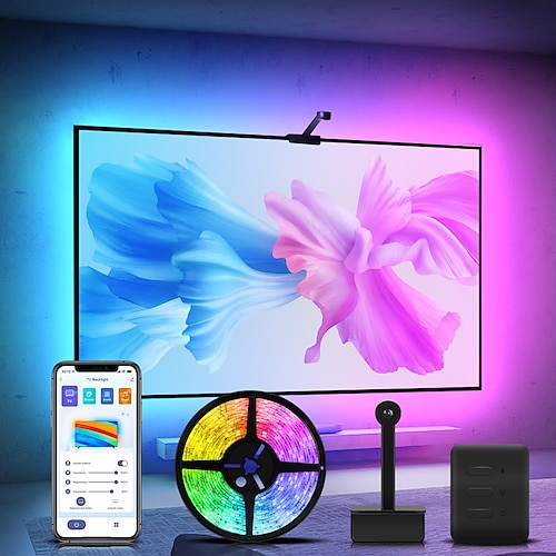envisual tv led-hintergrundbeleuchtung mit kamera 3,8 m rgbic wi-fi tv-hintergrundbeleuchtung für tvs pc funktioniert mit alexa und google assistant app control music sync tv dimmable lights Image