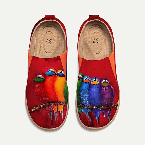 Per donna Scarpe da ginnastica Ballerine Slip-On Stampa scarpe Scarpe da ginnastica senza lacci Giornaliero Viaggi Uccello Dipinto Piatto Festività Informale Comoda Di corda Mocassino Rosso chiaro