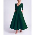 Abito Ospite di Matrimonio A-Line Abiti da Cocktail Matrimonio in Spiaggia Vestito Elegante Abito Formale Ospite di Matrimonio Lunghezza Al Tea Mezzo Manica V Collo Sartoria con Tasche Abiti