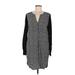 Ann Taylor LOFT Casual Dress - Shift V Neck Long sleeves: Gray Color Block Dresses - Women's Size Medium