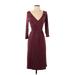 Maeve Casual Dress - Midi Plunge 3/4 sleeves: Burgundy Print Dresses - Women's Size X-Small