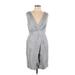 Banana Republic Cocktail Dress - Sheath V Neck Sleeveless: Gray Print Dresses - Women's Size 10 Petite