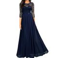 Women's Lace Dress Prom Dress Party Dress Long Dress Maxi Dress Black Wine Navy Blue 3/4 Length Sleeve Pure Color Lace Summer Spring Fall Crew Neck Elegant Party Winter Dress Wedding Guest Regular Fit